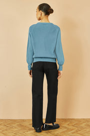 Yumi Blue Relaxed Fit Cardigan With Stitch Detail