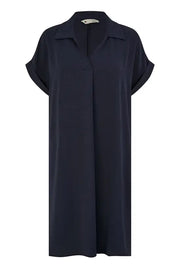 Yumi Navy Relaxed Fit Collared Tunic Dress