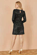 Yumi Black Sequin Long Sleeve Fitted Dress