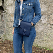 Handmade Leather Festival Phone Bag - Navy Blue