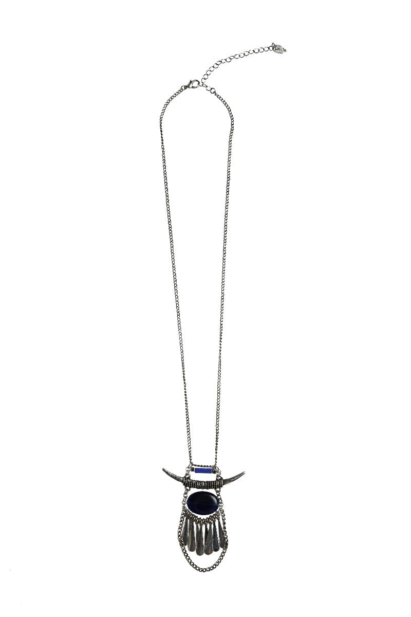 Sparrow Horn And Stone Necklace Silver