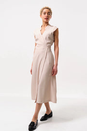 Urbain Satin Back Crepe Wrap Midi Dress - Camel