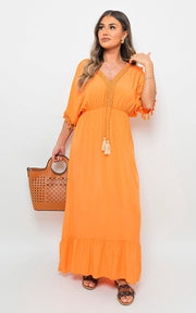 Stunning Joanna V-Neck Maxi Dress with Rope Tassel Detail