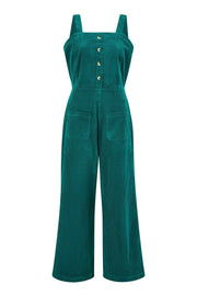 Yumi Teal Cord Stretch Dungaree Style Jumpsuit
